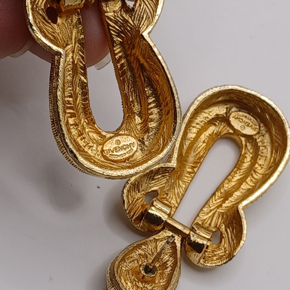 SOLD Givenchy Gold Plated Stud Textured Vintage Bijoux Drop Earrings - Picture 3 of 9